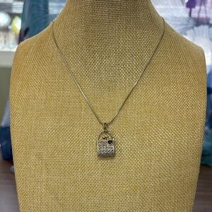 Elegant Silver Tone Handbag Pendant Necklace